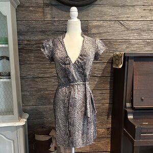 Express Black and White Patterned Wrap Mini Dress